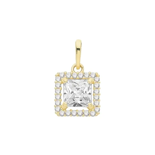 9ct Yellow Gold Ladies' Cz Pendant 8.3 X 8.3mm Square